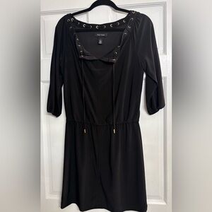 White House Black Market Black Dress‎ with Gold Accents S